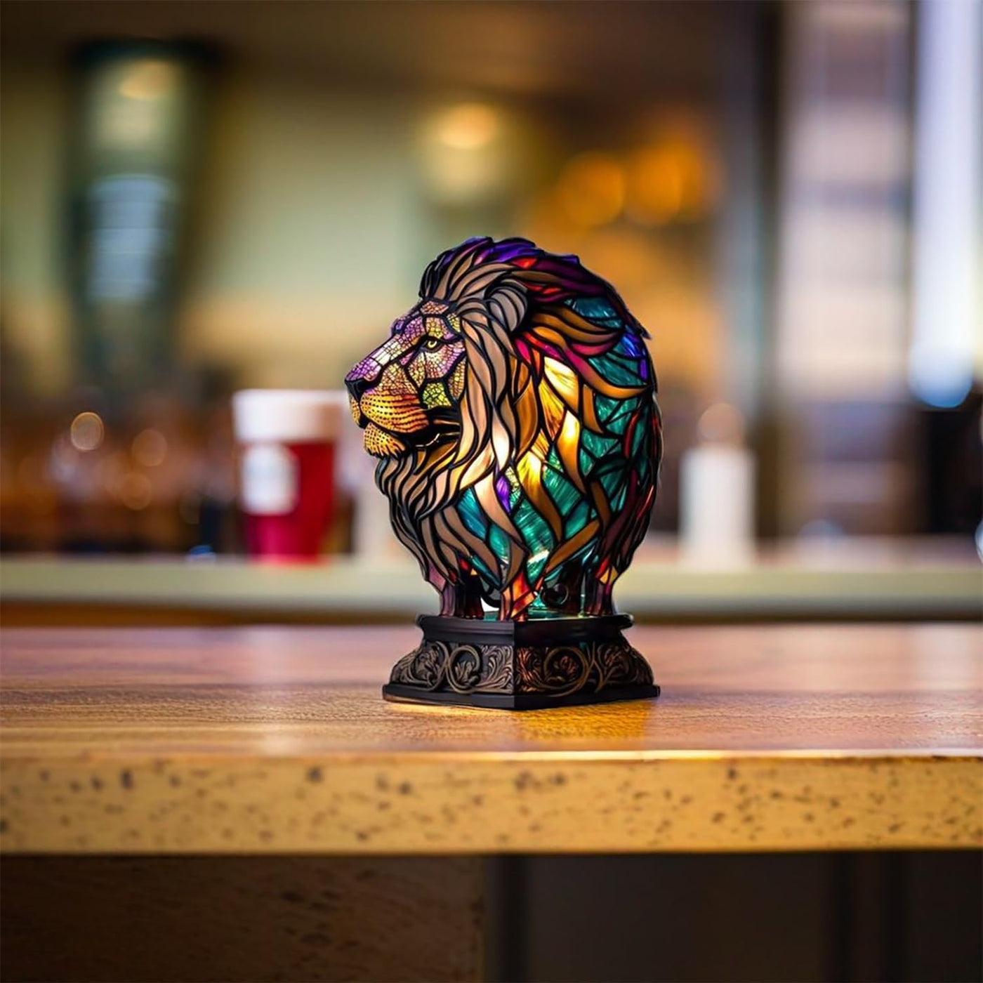 Stained Glass Lion Lamp