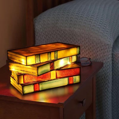 Stained Glass Book Stack Lamp