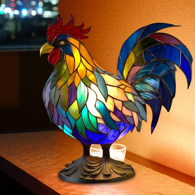 Stained Glass Rooster Lamp