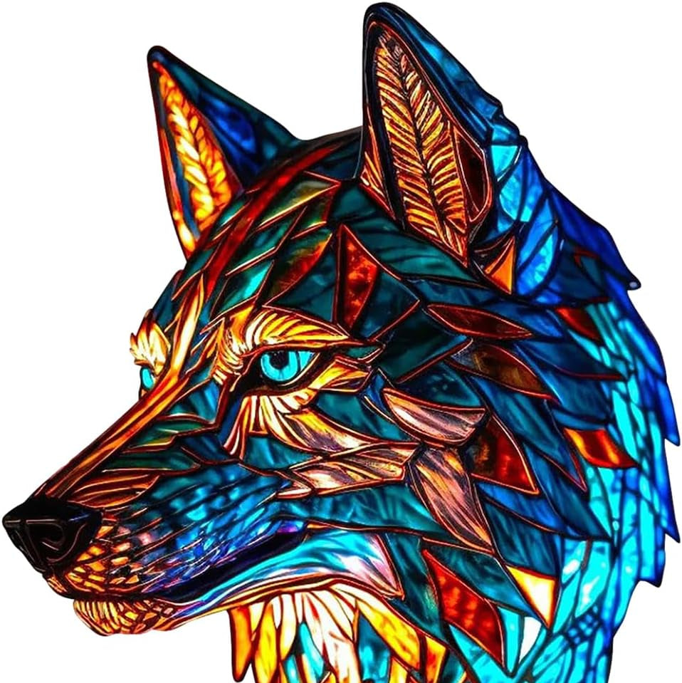 Stained Glass Wolf Lamp