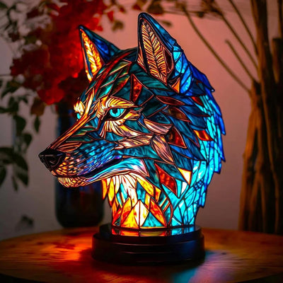 Stained Glass Wolf Lamp