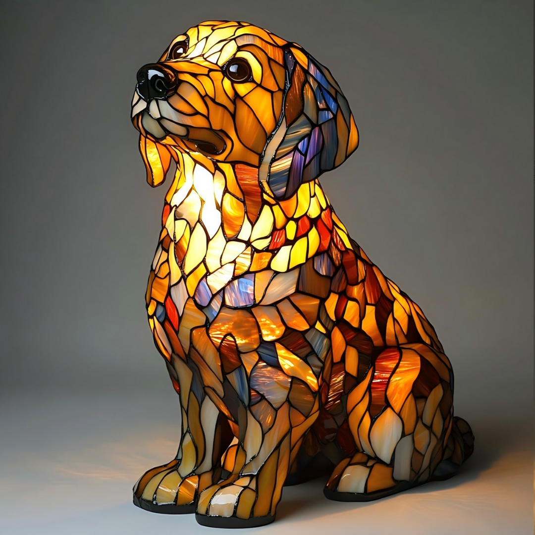 Golden Retriever Tiffany-Style Stained Glass Lamp