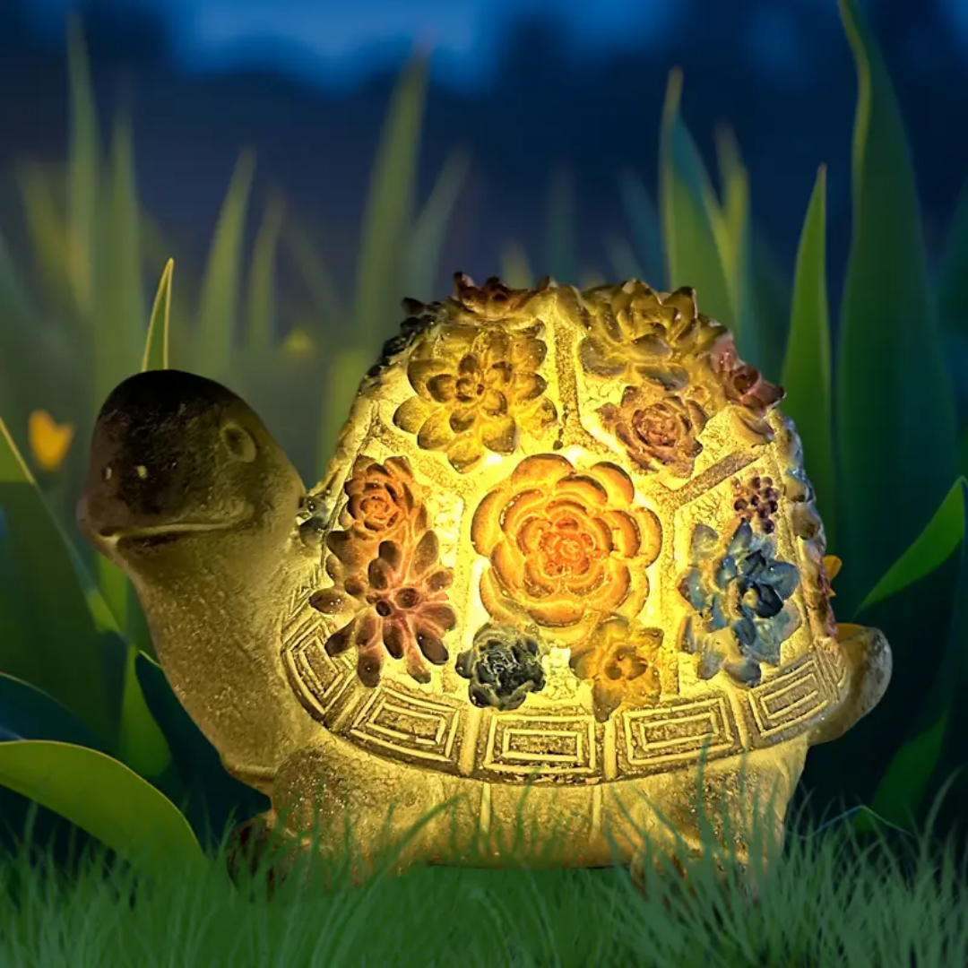 Stained Glass Blooming Shell Garden Turtle Lamp