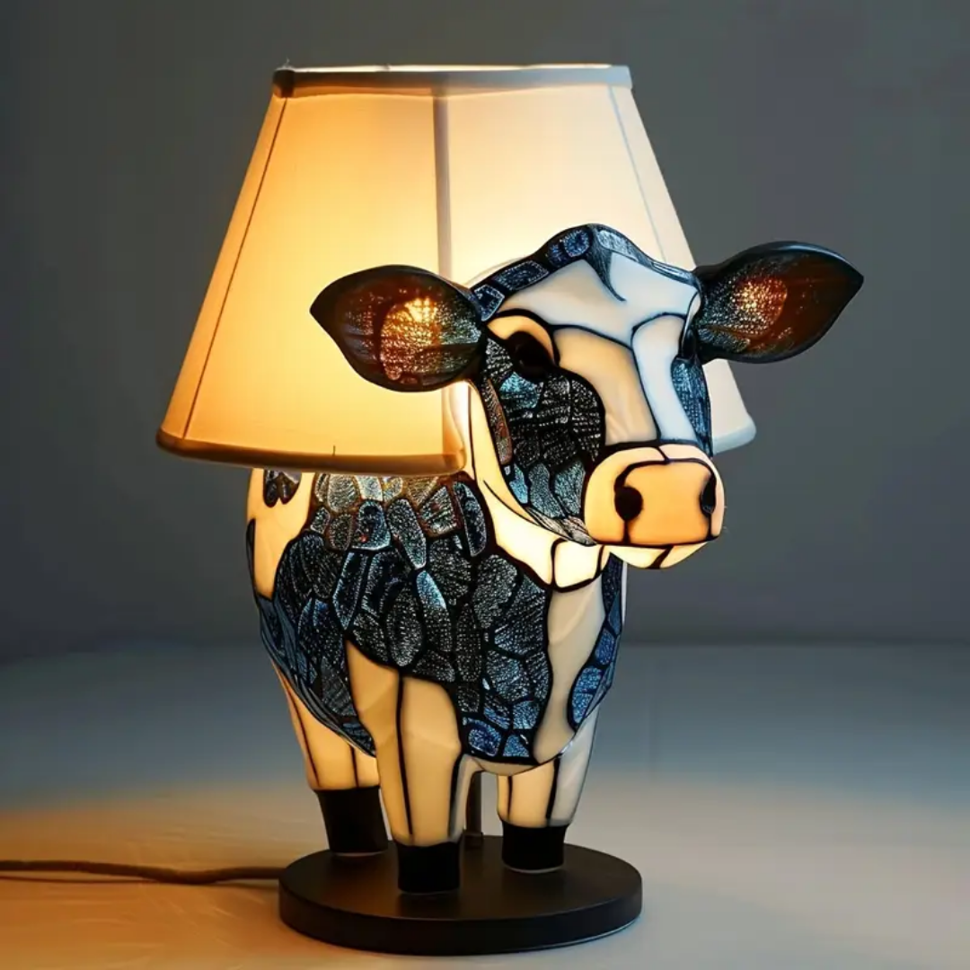 Stained Glass Blue Cow Lamp