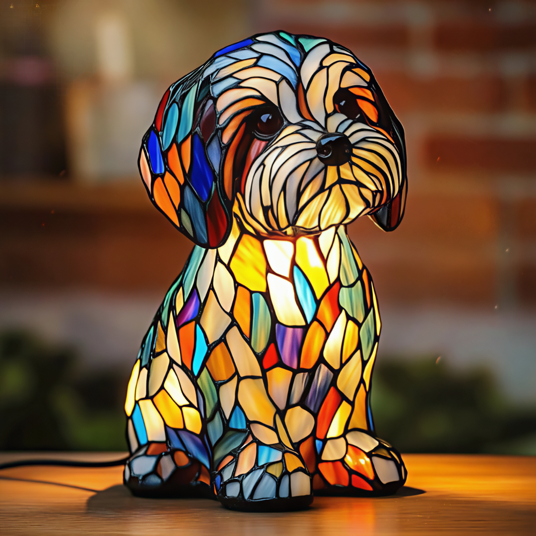 Stained Glass Puppy Shih Tzu Lamp