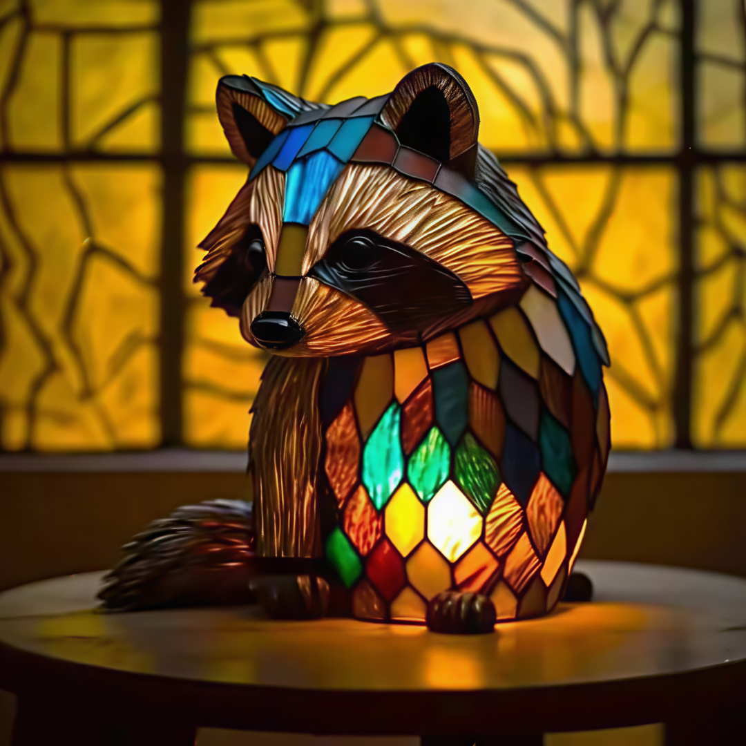 Stained Glass Raccoon Lamp