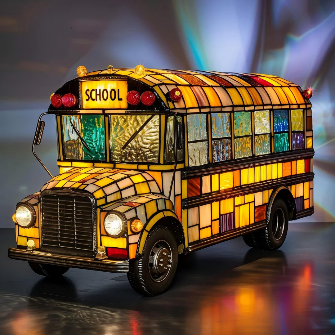 Stained Glass School Bus Lamp
