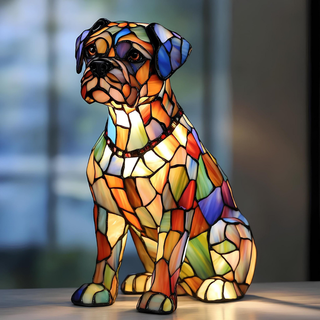 Stained Glass Sitting Dog Lamp